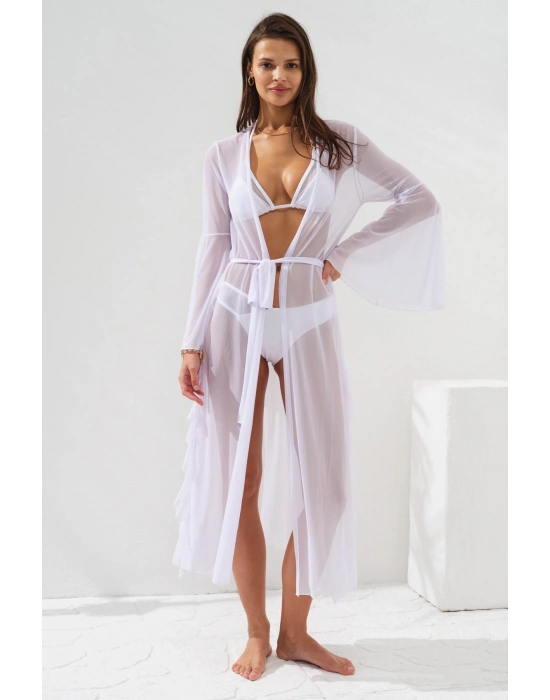 Belden Bağlamalı Elbise Pareo Beyaz231804