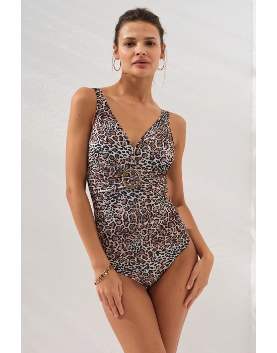 Stella V Yaka Tokalı Korseli Mayo Leopar 231133-d