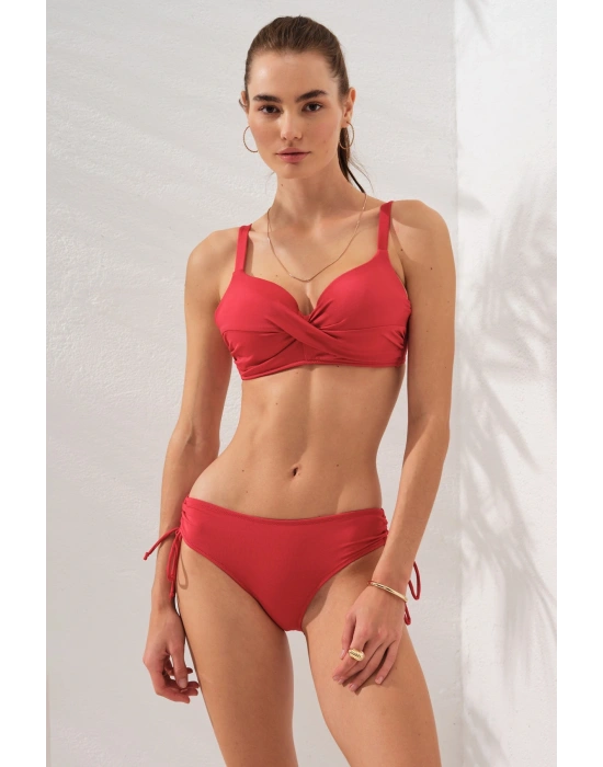 Kırmızı Alternatif Kullanımlı Arkadan Ayarlanabilir Bikini Takımı Üçgen Model Kaplı Estetik