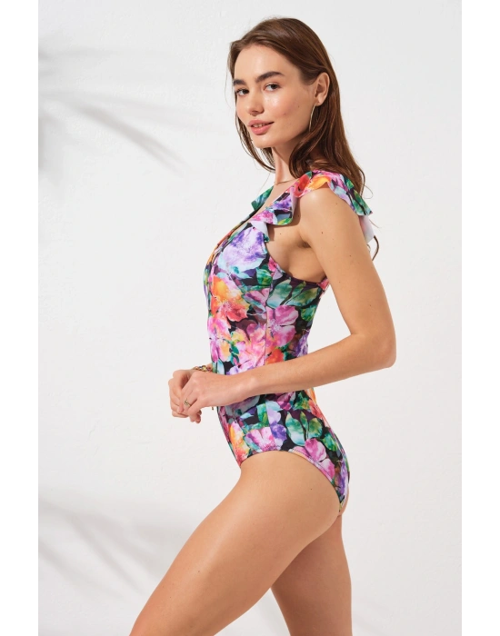 Fıjı Kol Fırfır Detaylı Carpraz Bantlı Askılı Mayo