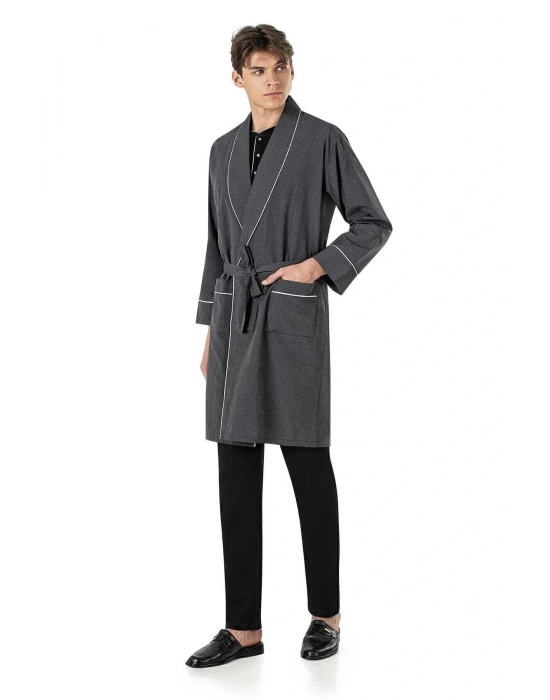 Erkek Penye Siyah Uzunkol & Kısakol Şortlu Pijama Ve Robdöşambr 5li Çeyiz Seti