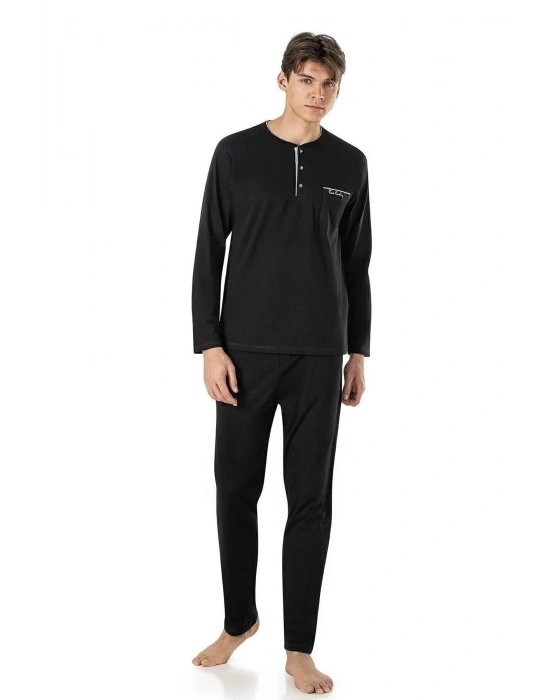 Erkek Penye Siyah Uzunkol & Kısakol Şortlu Pijama Ve Robdöşambr 5li Çeyiz Seti