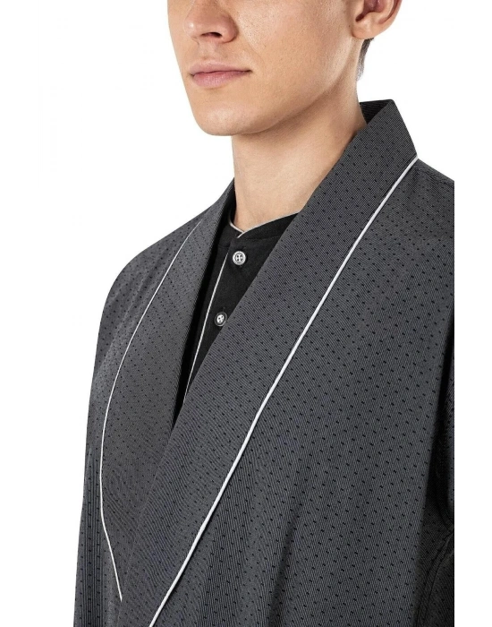 Erkek Penye Siyah Uzunkol & Kısakol Şortlu Pijama Ve Robdöşambr 5li Çeyiz Seti