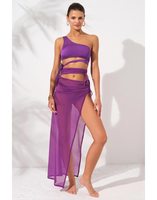 Yırtmaçlı Tül Tek Etek Mor 231807