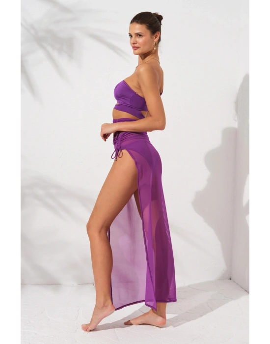 Yırtmaçlı Tül Tek Etek Mor 231807