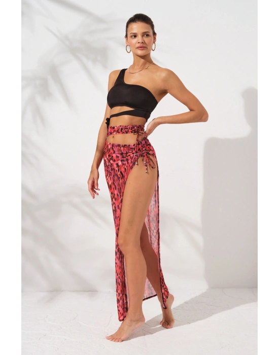 Yırtmaçlı Tül Tek Etek Blush 231807-d