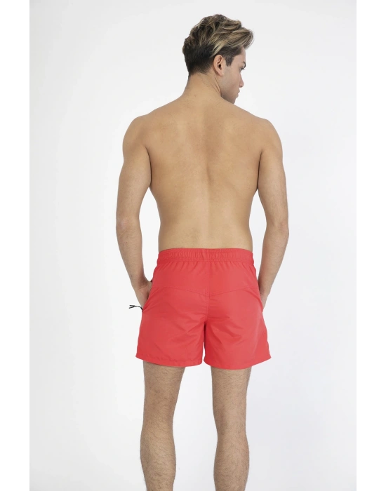 Erkek Kırmızı Düz Renk Iki Yan Cepli Standart Boy Mayo Deniz Şortu
