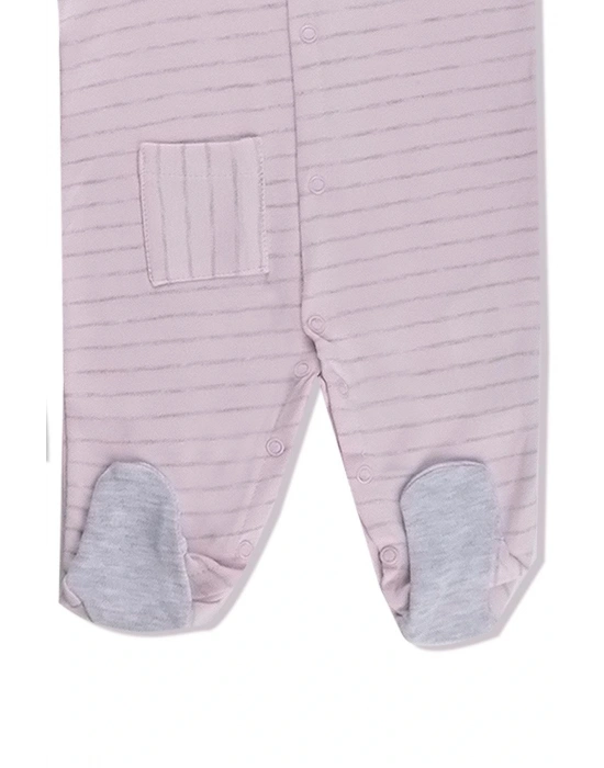 Şapkalı %100 Pamuklu Çizgili Bebek Tulumu 303768