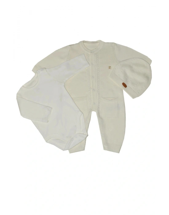 %100 Pamuk Triko Tulumlu 3 Parça Hastane Çıkış Seti 303950