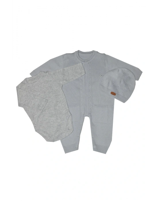 %100 Pamuk Triko Tulumlu 3 Parça Hastane Çıkış Seti 303950