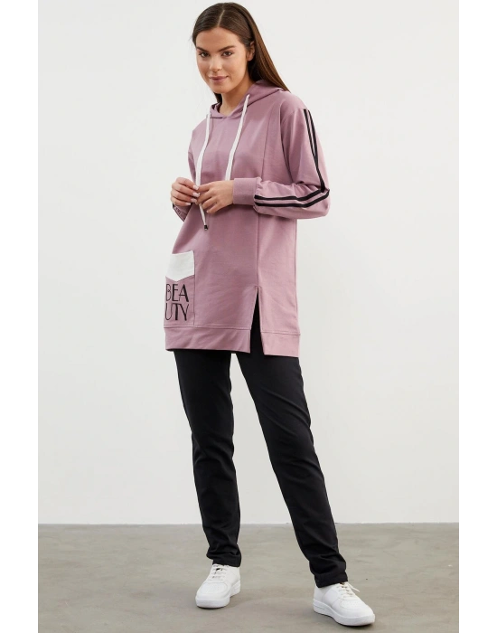 Kapüşonlu Oversize Eşofman Takım - Lila