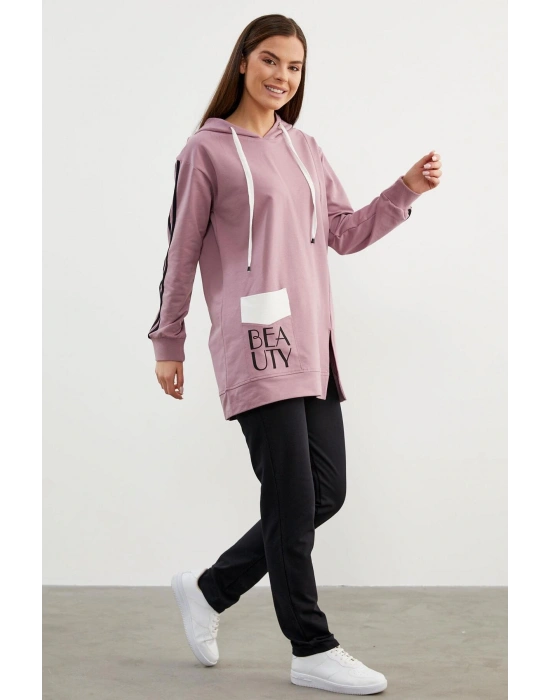 Kapüşonlu Oversize Eşofman Takım - Lila