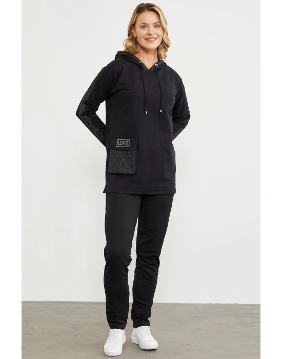 Rahat Kalıp Büyük Cepli Eşofman Takım - Siyah