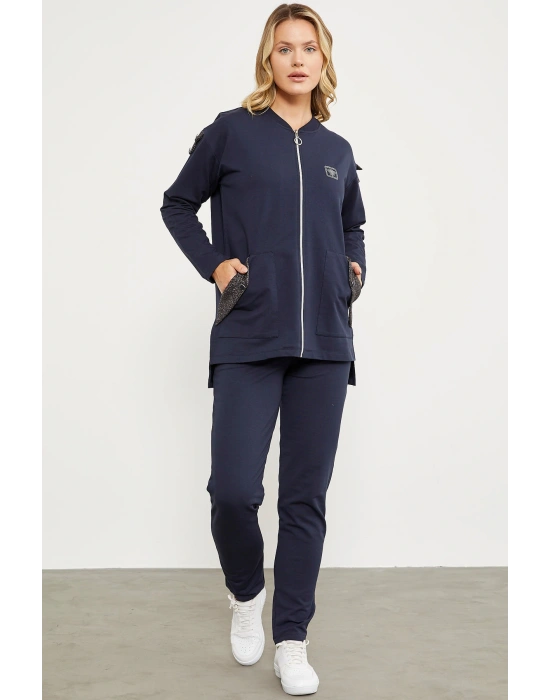 Sim Kumaş Kombinli Fermuarlı Takım - Lacivert