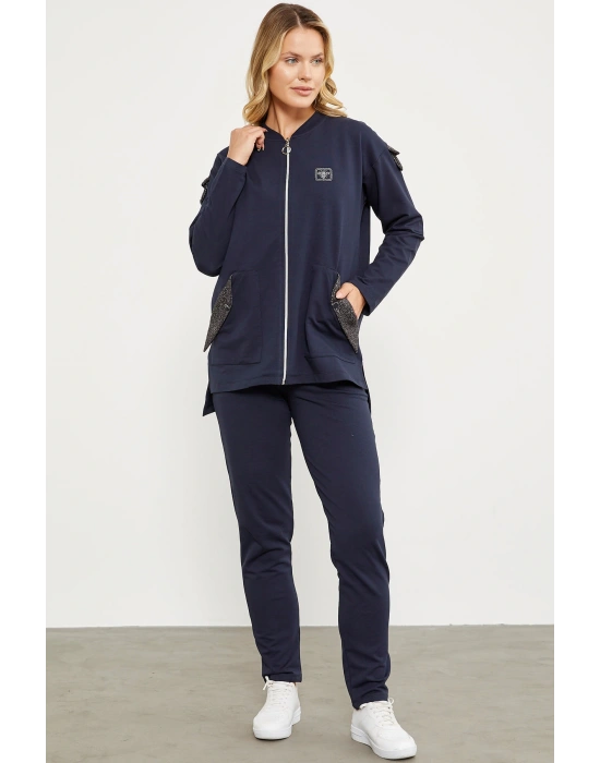 Sim Kumaş Kombinli Fermuarlı Takım - Lacivert