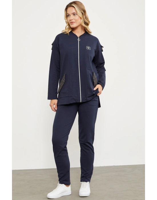 Sim Kumaş Kombinli Fermuarlı Takım - Lacivert