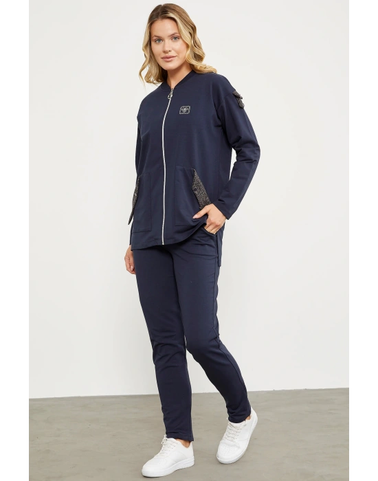 Sim Kumaş Kombinli Fermuarlı Takım - Lacivert