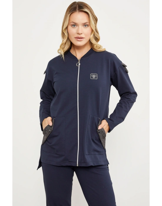 Sim Kumaş Kombinli Fermuarlı Takım - Lacivert