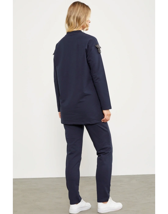 Sim Kumaş Kombinli Fermuarlı Takım - Lacivert