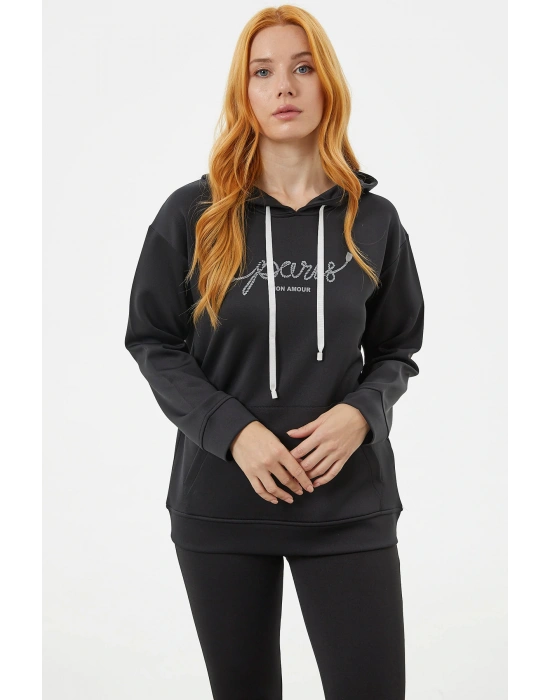 Kanguru Cepli Kapüşonlu Sweatshirt - Siyah