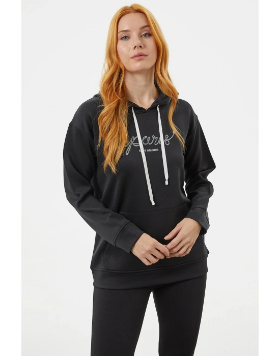 Kanguru Cepli Kapüşonlu Sweatshirt - Siyah