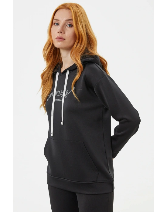 Kanguru Cepli Kapüşonlu Sweatshirt - Siyah