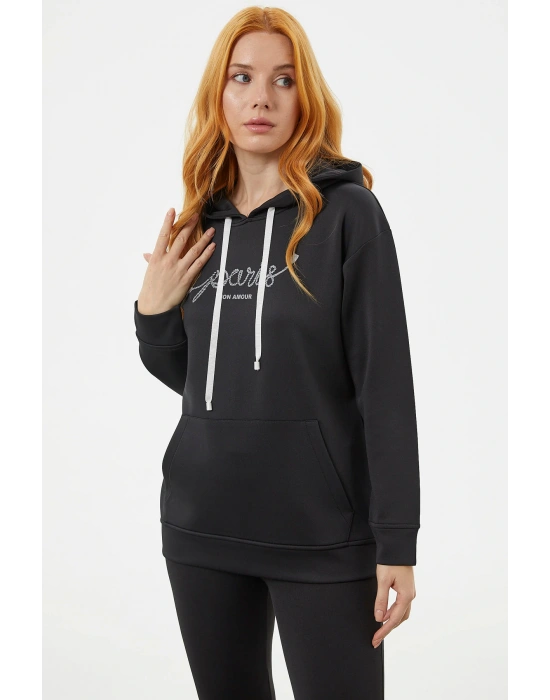 Kanguru Cepli Kapüşonlu Sweatshirt - Siyah