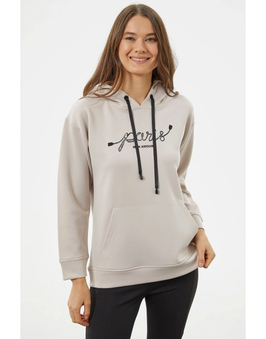Kanguru Cepli Kapüşonlu Sweatshirt - Bej