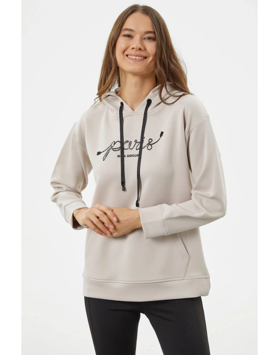 Kanguru Cepli Kapüşonlu Sweatshirt - Bej