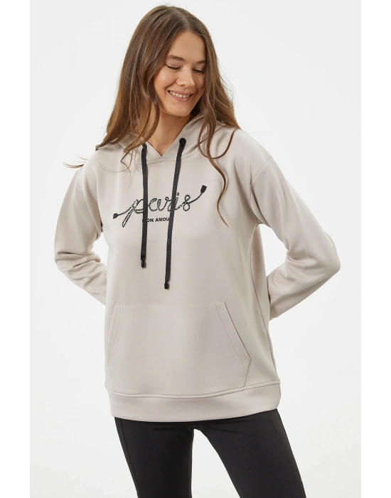 Kanguru Cepli Kapüşonlu Sweatshirt - Bej