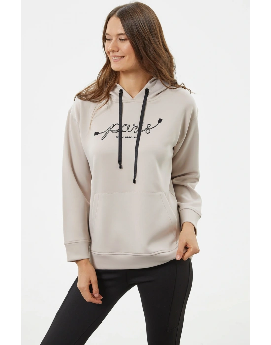 Kanguru Cepli Kapüşonlu Sweatshirt - Bej