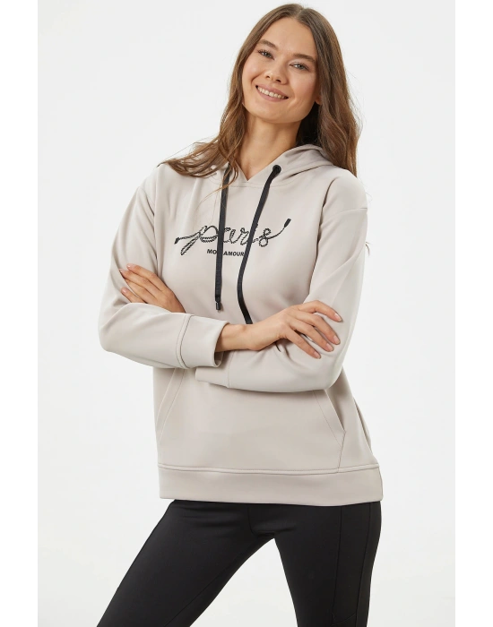 Kanguru Cepli Kapüşonlu Sweatshirt - Bej