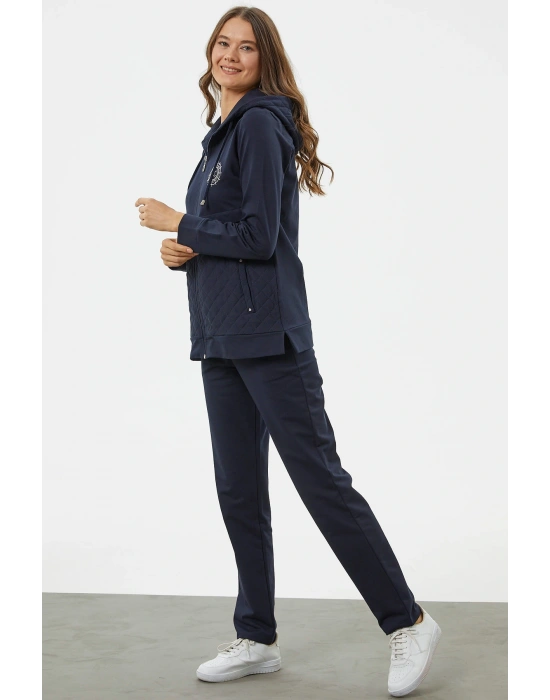 Kapüşonlu Kapitone Detaylı Eşofman Takım - Lacivert