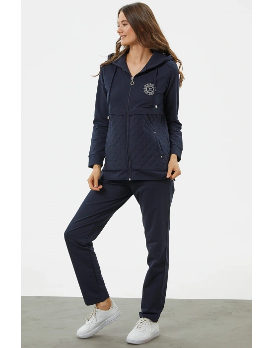 Kapüşonlu Kapitone Detaylı Eşofman Takım - Lacivert