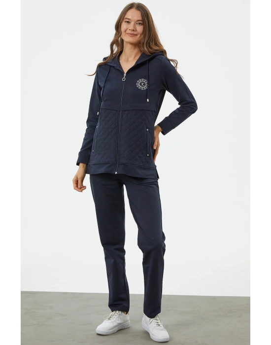 Kapüşonlu Kapitone Detaylı Eşofman Takım - Lacivert
