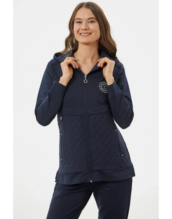 Kapüşonlu Kapitone Detaylı Eşofman Takım - Lacivert