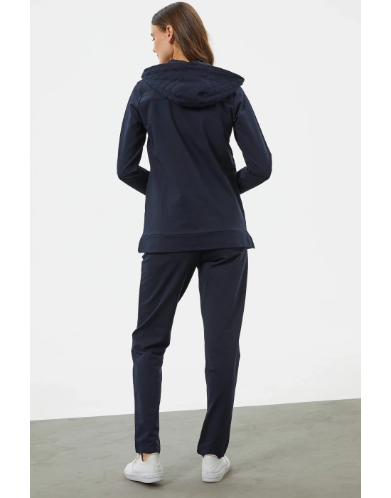 Kapüşonlu Kapitone Detaylı Eşofman Takım - Lacivert