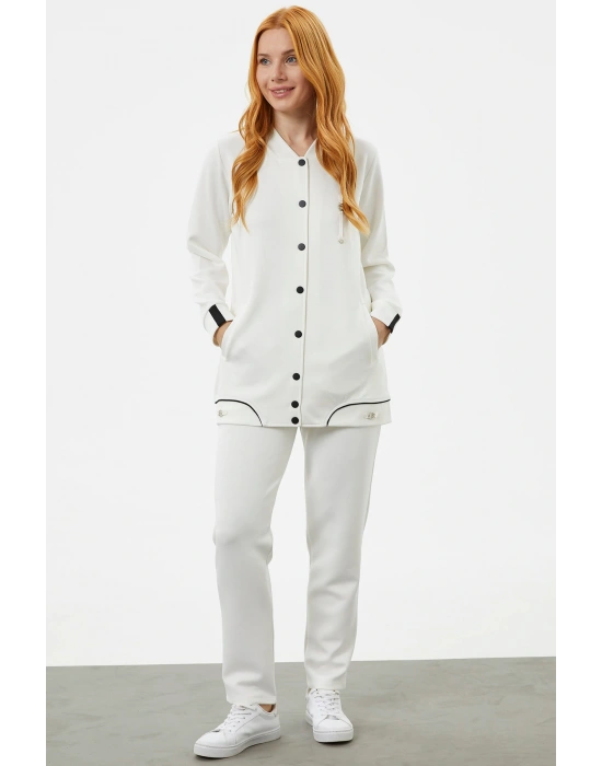 Büyük Beden Tunik Eşofman Takım - Ekru