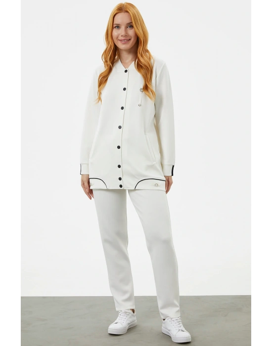 Büyük Beden Tunik Eşofman Takım - Ekru