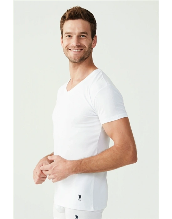 Erkek Beyaz 2 Li V Yaka Atlet 80194