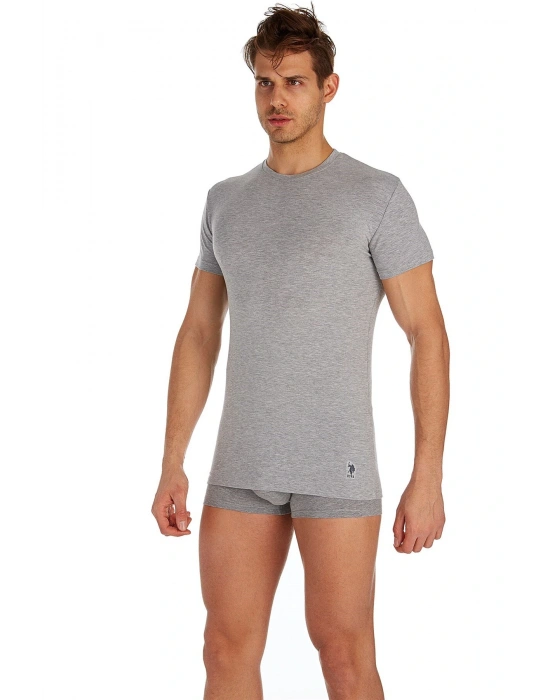 U.s Polo Assn. 80197 Erkek 2li Yuvarlak Yaka Yarım Kol Atlet-Gri