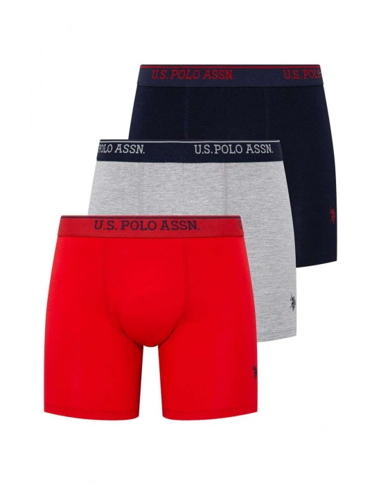 Erkek Kırmızı - Gri Melanj - Lacivert 3 Lü Uzun Paçalı Boxer