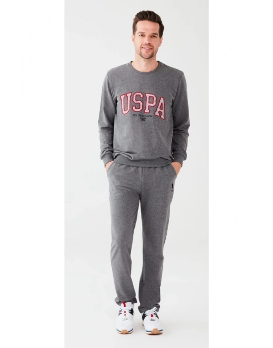 Erkek Antrasit Melanj Yuvarlak Yaka Pijama Takım