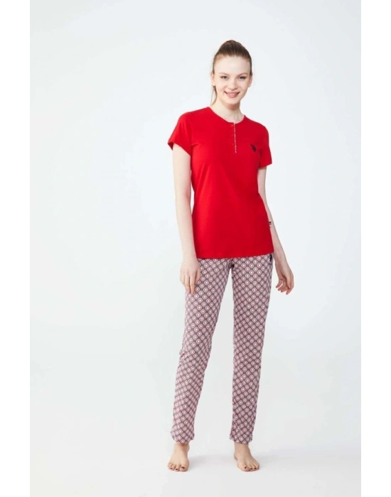 Kadın Kırmızı Patlı Pijama Takımı