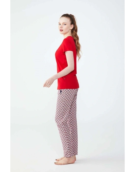 Kadın Kırmızı Patlı Pijama Takımı