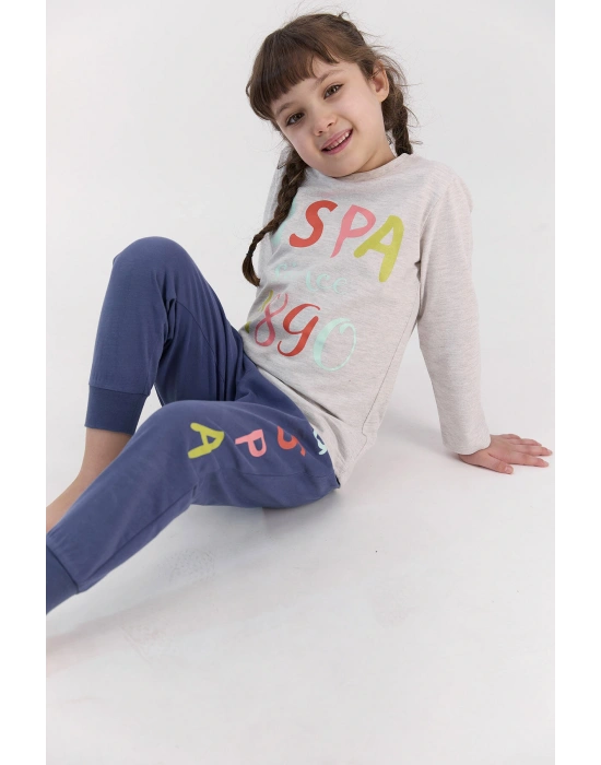 U.S. Polo Assn Bejmelanj Kız Çocuk Uzun Kol Ribanalı Pijama Takımı