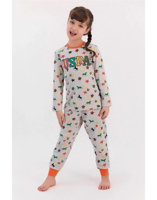 U.s. Polo Assn Yıldızlı Bejmelanj Kız Çocuk Pijama Takımı