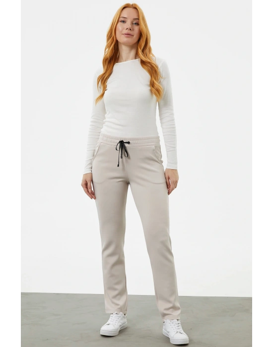 Beli Kalın Lastikli Eşofman Altı - Bej