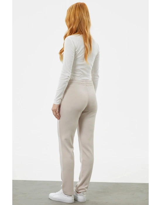 Beli Kalın Lastikli Eşofman Altı - Bej