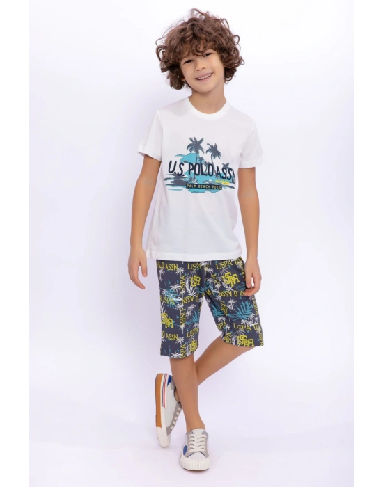 Us1017 Lisanslı Palm Beach Polo Krem Erkek Çocuk Kapri Takım